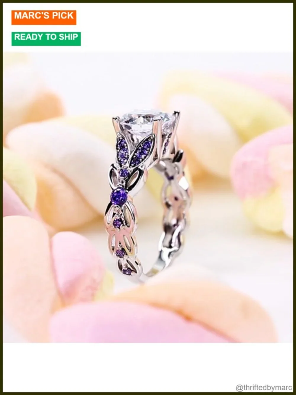 Sterling Silver Butterfly Ring Set Round Cut Engagement Promise Rings